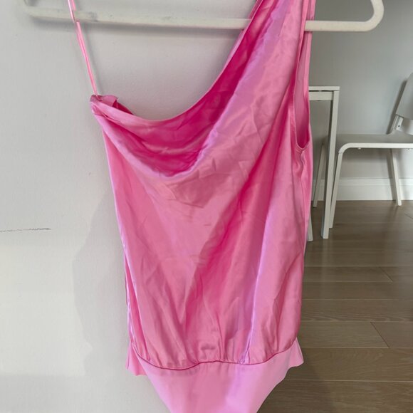 Pink Silk Cami NYC One Shoulder Body Suit size XS - Picture 1 of 3